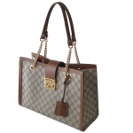 グッチ GUCCI パドロック GGスプリーム チェーントートバッグ PVC レザー ベージュ ブラウン 479197 KHNKG 8534