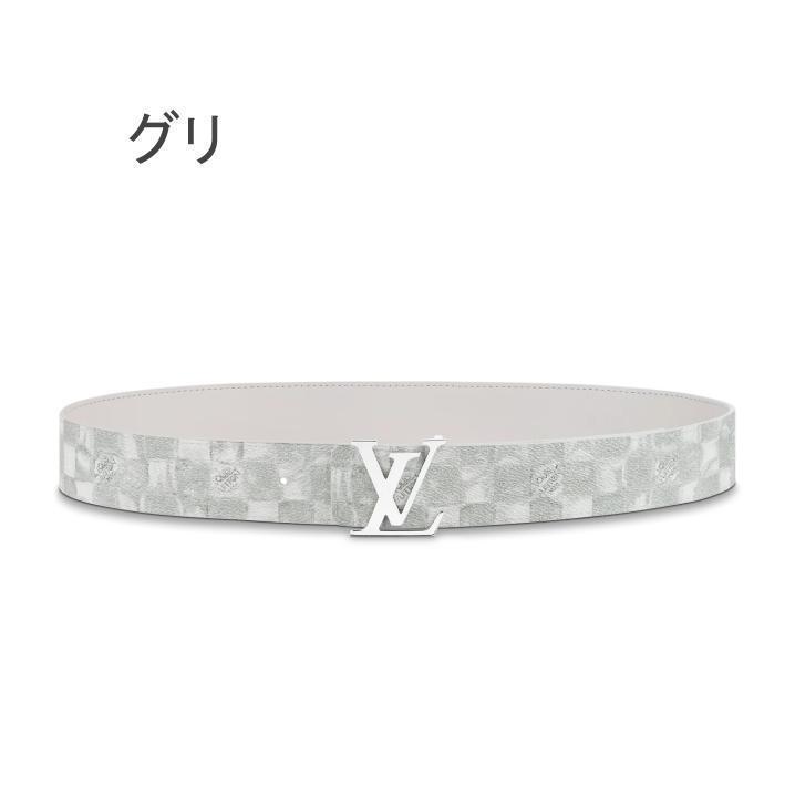 ルイヴィトン LOUIS VUITTON ベルト シグネチャー ロゴ グレー レザー MP300S