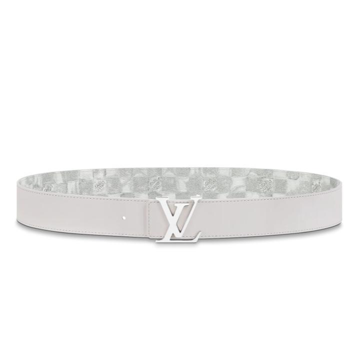 ルイヴィトン LOUIS VUITTON ベルト シグネチャー ロゴ グレー レザー MP300S