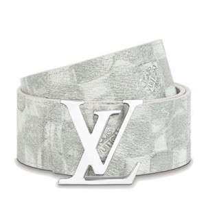 ルイヴィトン LOUIS VUITTON ベルト シグネチャー ロゴ グレー レザー MP300S