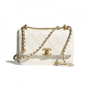 シャネル CHANEL ミニ フラップバック カーフスキン ホワイト AS2615 B05973 10601