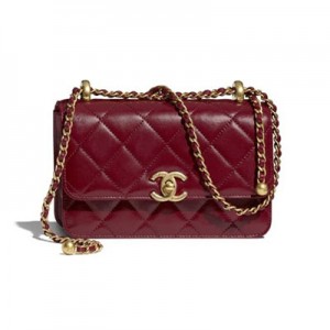 シャネル CHANEL ミニ フラップバック カーフスキン バーガンディー AS2615 B05973 NC635