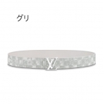 ルイヴィトン LOUIS VUITTON ベルト シグネチャー ロゴ グレー レザー MP300S