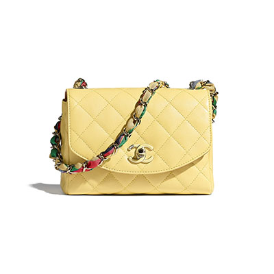 シャネル CHANEL フラップ バッグ ラムスキン&ミックスファイバー イエロー AS2411 B05079 NB357