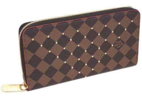 ルイヴィトン　ダミエ　LV　ラウンドファスナー長財布　ジッピー・ウォレット　スタッズ　エベヌ N60122