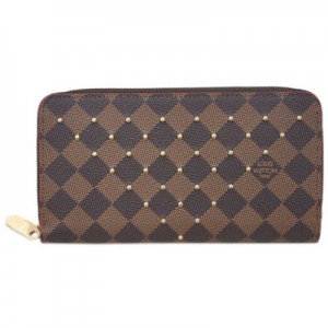 ルイヴィトン　ダミエ　LV　ラウンドファスナー長財布　ジッピー・ウォレット　スタッズ　エベヌ N60122