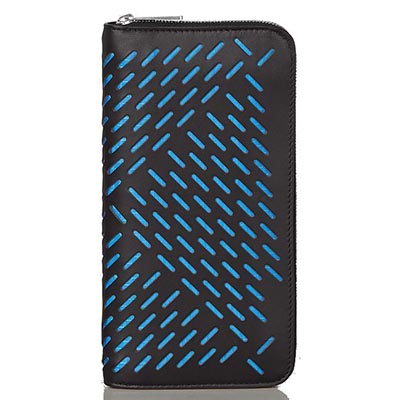 ボッテガ ヴェネタ パーフォレーテッドカーフ ファスナー長財布 ブラック×ブルー 573431 VBOY2 1000