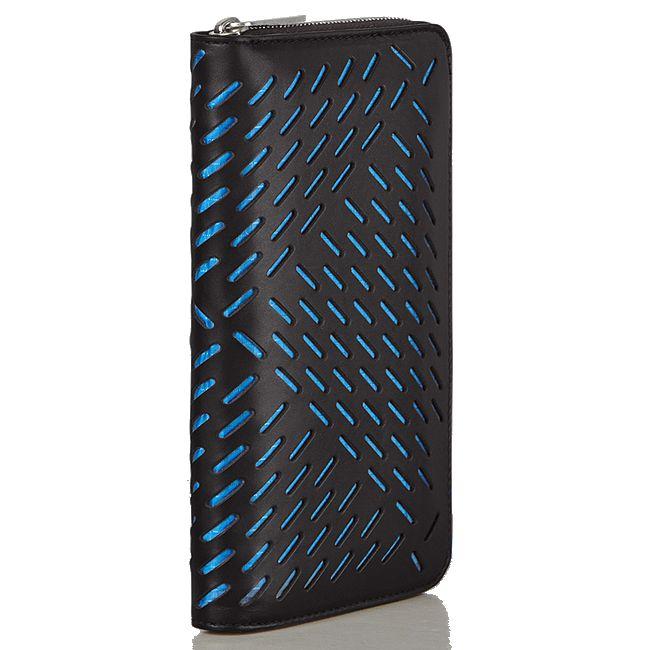 ボッテガ ヴェネタ パーフォレーテッドカーフ ファスナー長財布 ブラック×ブルー 573431 VBOY2 1000