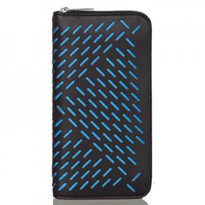 ボッテガ ヴェネタ パーフォレーテッドカーフ ファスナー長財布 ブラック×ブルー 573431 VBOY2 1000
