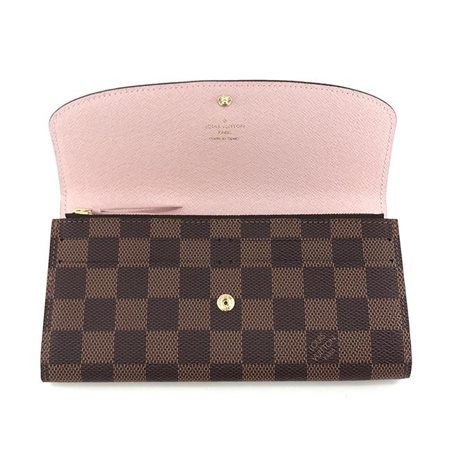 ルイヴィトン LOUIS VUITTON 長財布 フラップ ポルトフォイユ エミリー ダミエ エベヌ ローズ バレリーヌ N60214