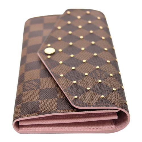 ルイヴィトン財布 LOUIS VUITTON ヴィトン ダミエ・エベヌ LV ファスナー長札 長財布 ポルトフォイユ・サラ スタッズ ローズ・バレリーヌ  N60249