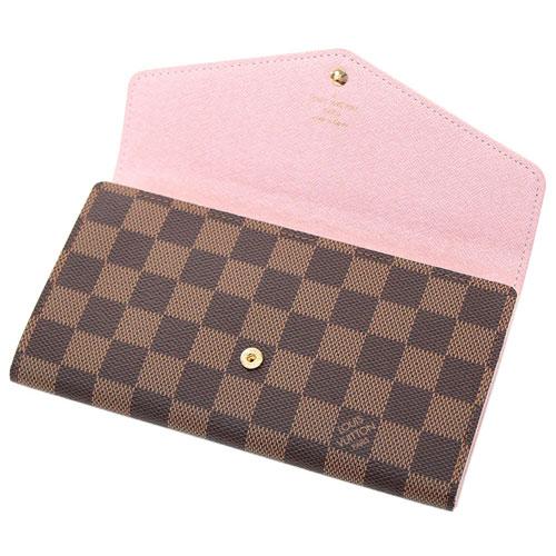 ルイヴィトン財布 LOUIS VUITTON ヴィトン ダミエ・エベヌ LV ファスナー長札 長財布 ポルトフォイユ・サラ スタッズ ローズ・バレリーヌ  N60249