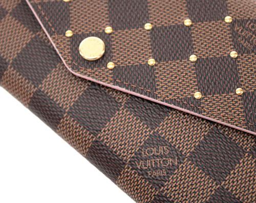 ルイヴィトン財布 LOUIS VUITTON ヴィトン ダミエ・エベヌ LV ファスナー長札 長財布 ポルトフォイユ・サラ スタッズ ローズ・バレリーヌ  N60249