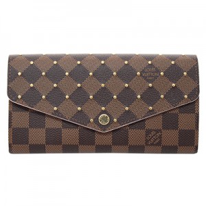 ルイヴィトン財布 LOUIS VUITTON ヴィトン ダミエ・エベヌ LV ファスナー長札 長財布 ポルトフォイユ・サラ スタッズ ローズ・バレリーヌ  N60249