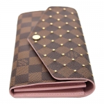ルイヴィトン財布 LOUIS VUITTON ヴィトン ダミエ・エベヌ LV ファスナー長札 長財布 ポルトフォイユ・サラ スタッズ ローズ・バレリーヌ  N60249