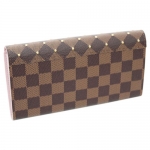 ルイヴィトン財布 LOUIS VUITTON ヴィトン ダミエ・エベヌ LV ファスナー長札 長財布 ポルトフォイユ・サラ スタッズ ローズ・バレリーヌ  N60249
