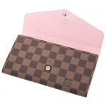 ルイヴィトン財布 LOUIS VUITTON ヴィトン ダミエ・エベヌ LV ファスナー長札 長財布 ポルトフォイユ・サラ スタッズ ローズ・バレリーヌ  N60249