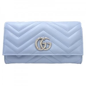グッチ GGマーモントコンチネンタルウォレット 二つ折り長財布 ライトブルー 443436 DTD1P 9066
