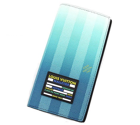ルイヴィトン ダミエ・ストライプ ポルトフォイユ・ブラザ メンズ用 小銭入れ付 長財布 トーン・オン・トーン ブルー M81318
