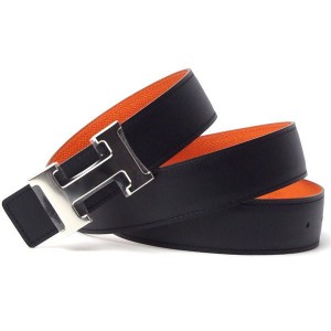 エルメスベルト HERMES Hバックル ベルト ブラック+オレンジ シルバーバックルhe-be-1581
