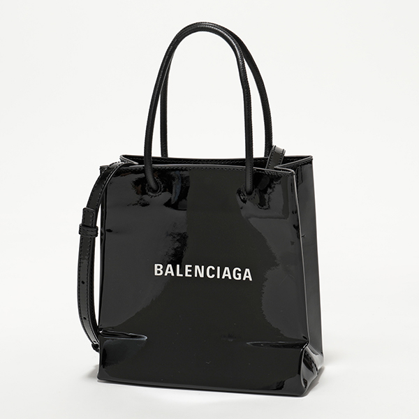 バレンシアガ SHOPPING TOTE XXS AJ パテントレザー トートバッグ BLACK 鞄 レディース 572411 1FE1N 1000​