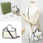 グッチ GUCCI GGマーモント ミニ トップハンドルバッグ ホワイトレザー/ダークブルー/ゴールド金具 ダブルG 583571 0OLFX 9085