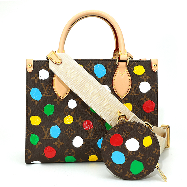 ルイヴィトン モノグラム オンザゴーPM LV×YK 草間彌生 ドット 2way ショルダー トートバッグ 小銭入れ コインパース M46380