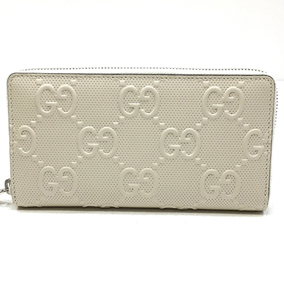 グッチ GGエンボス レザー 長財布 ジップアラウンドウォレット ホワイト625558 1W3AN 9022