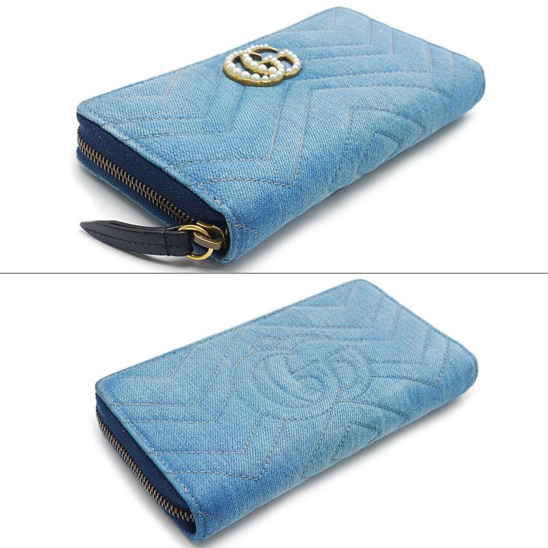 グッチ GUCCI GGマーモント ジップアラウンドウォレット 443123 デニムキャンバス レディース長財布 ブルー