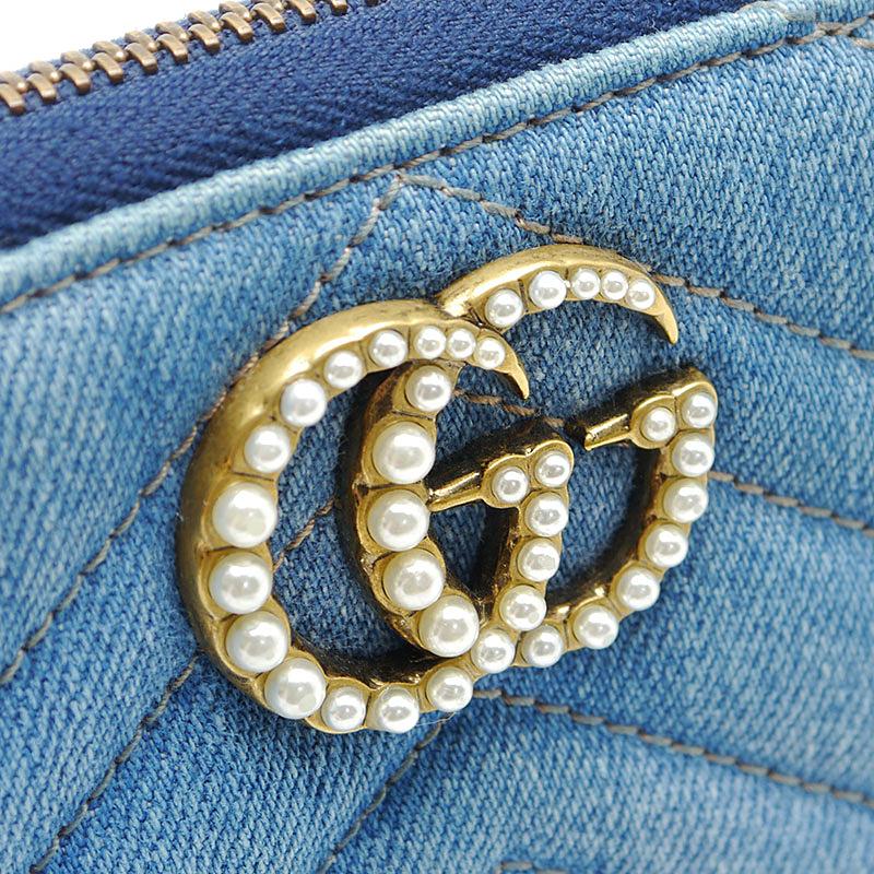 グッチ GUCCI GGマーモント ジップアラウンドウォレット 443123 デニムキャンバス レディース長財布 ブルー
