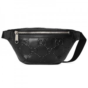グッチ GUCCI ブラックレザー GGエンボス ベルトバッグ 658582 1W3CN 1000