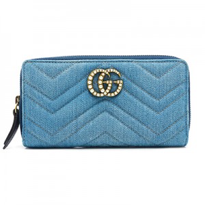 グッチスーパーコピー GUCCI GGマーモント ジップアラウンドウォレット 443123 デニムキャンバス レディース長財布 ブルー