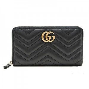 GUCCIコピー グッチ GGマーモント ラウンドファスナー長財布  キルティングレザー ブラック 474814 DRW1T 1000