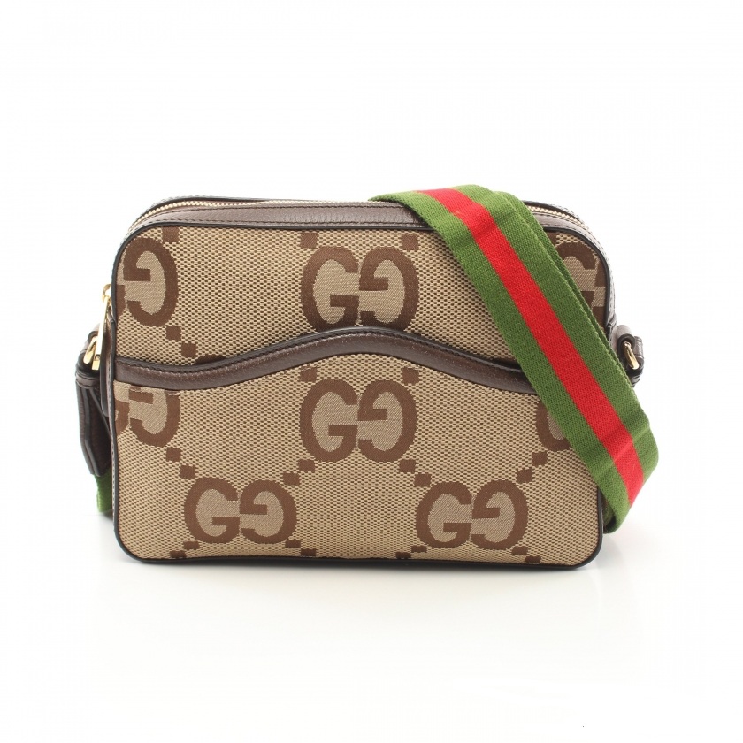 グッチ GUCCI ジャンボGG ショルダーバッグ キャンバス レザー ベージュ ダークブラウン マルチカラー 675891 UKMDG 2570