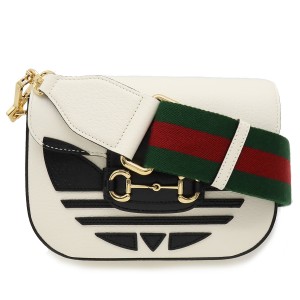 グッチ ADIDAS アディダス コラボ ホースビット1955 ミニバッグ ショルダーバッグ 2WAY クラッチ レザー ホワイト ブラック 658574