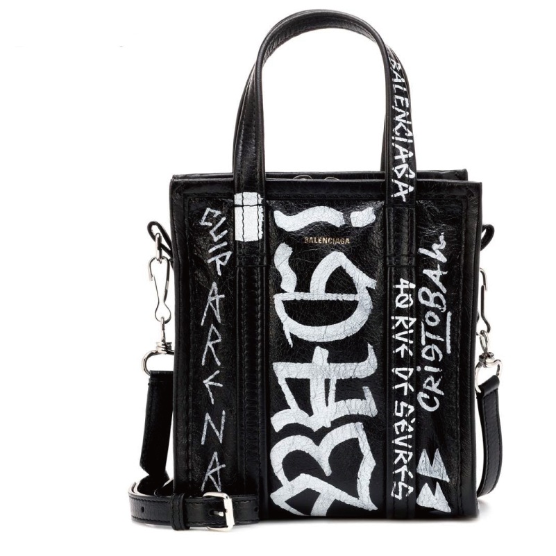 BALENCIAGA バレンシアガ Graffiti Bazar XXS leather shopper バッグ ブラック 452458