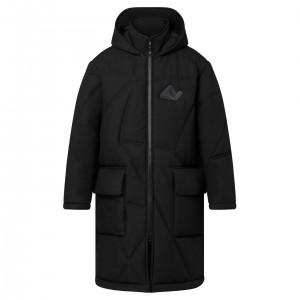 ルイ・ヴィトン LV 撥水ウール パデッド フード ロング コート ブラック 1AFAF3