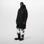 ルイ・ヴィトン LV 撥水ウール パデッド フード ロング コート ブラック 1AFAF3