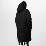 ルイ・ヴィトン LV 撥水ウール パデッド フード ロング コート ブラック 1AFAF3