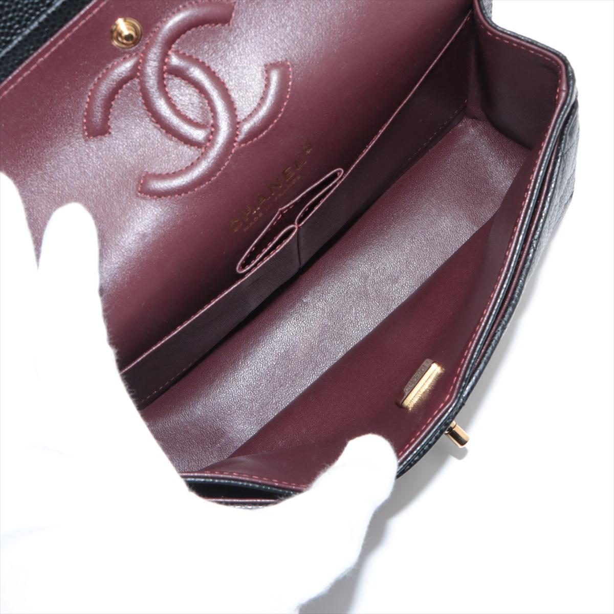 シャネル マトラッセ23 スモール キャビアスキン ダブルフラップ ダブルチェーンバッグ ブラック ゴールド金具 A01113