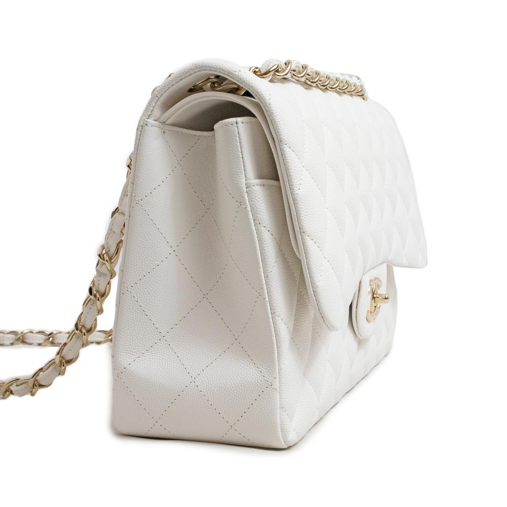 シャネル CHANEL デカマトラッセ 30 Wフラップ Wチェーン ショルダーバッグ 2Way 斜め掛け キャビアスキン レザー ホワイト A58600
