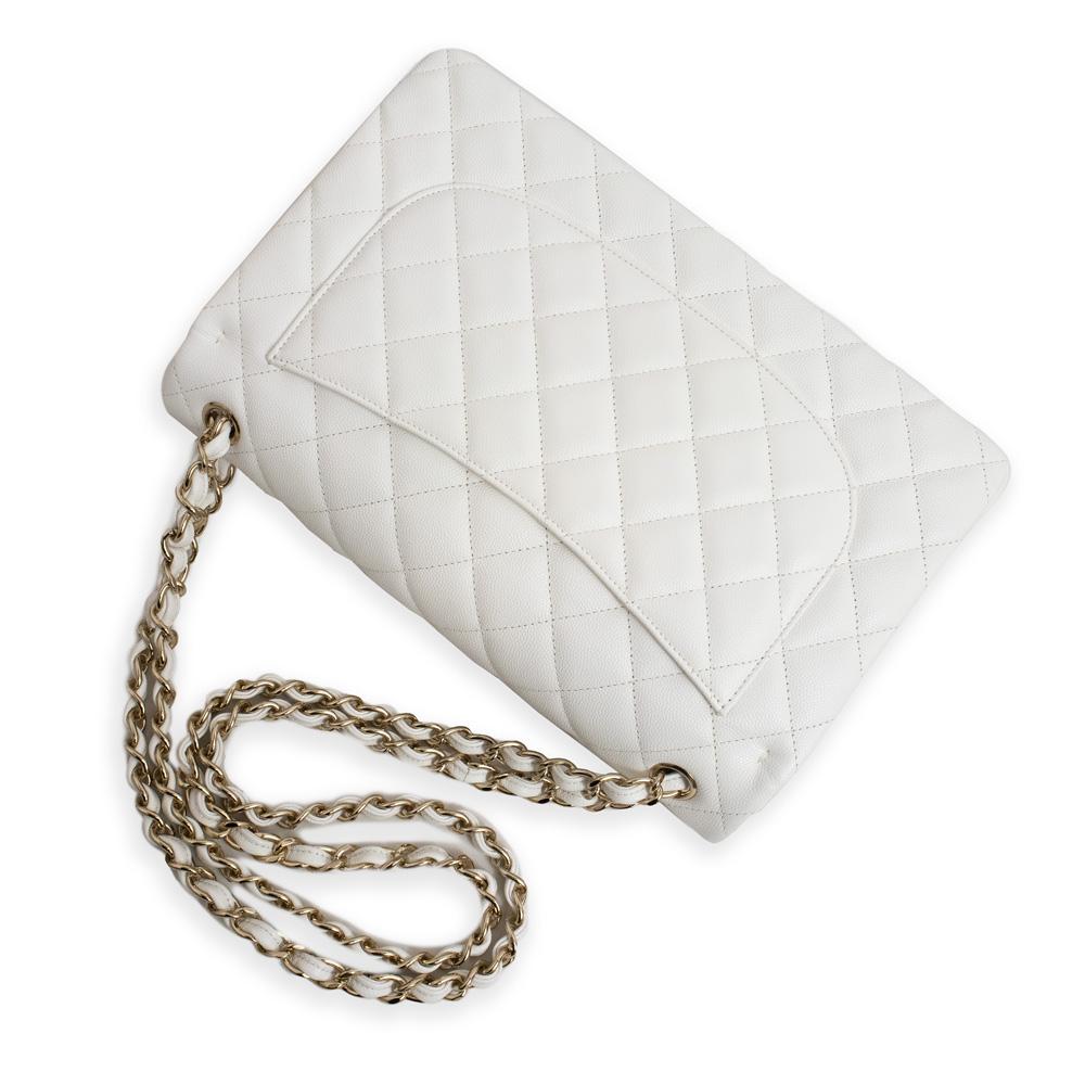 シャネル CHANEL デカマトラッセ 30 Wフラップ Wチェーン ショルダーバッグ 2Way 斜め掛け キャビアスキン レザー ホワイト A58600