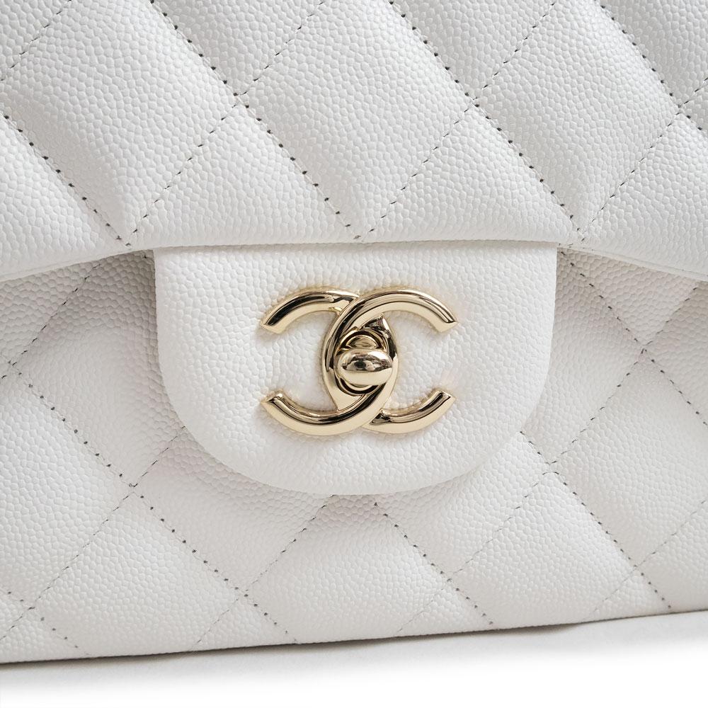 シャネル CHANEL デカマトラッセ 30 Wフラップ Wチェーン ショルダーバッグ 2Way 斜め掛け キャビアスキン レザー ホワイト A58600