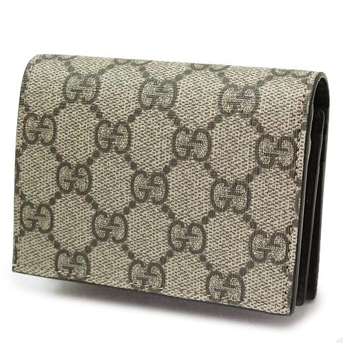 グッチ カードケース GUCCI コインケース 紙幣入れ付き ミニ財布 コンパクト財布 名刺入れ GGスプリーム キャンバス ベージュ×エボニー 508757 KHNKG 8358​