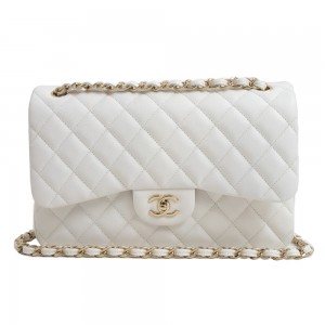シャネル CHANEL デカマトラッセ 30 Wフラップ Wチェーン ショルダーバッグ 2Way 斜め掛け キャビアスキン レザー ホワイト A58600