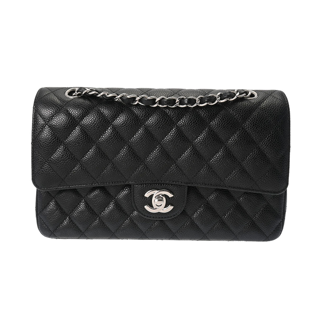 シャネル CHANEL マトラッセ25 ブラック シルバー金具 キャビアスキン レディース チェーンショルダーバッグ A01112