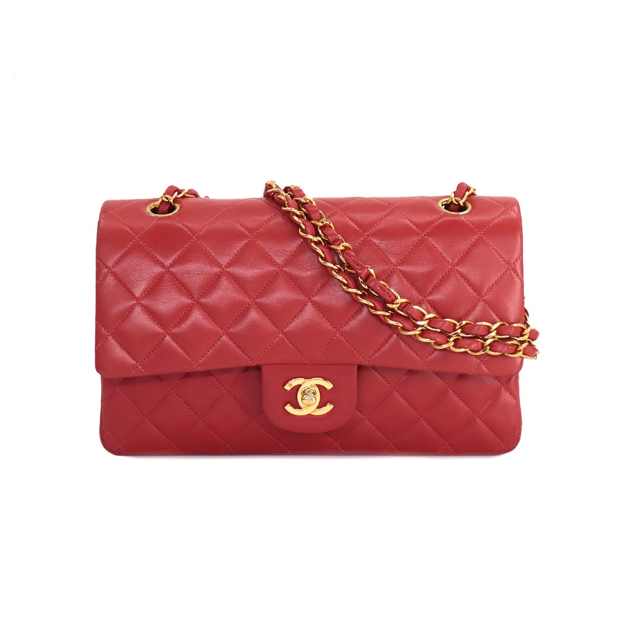 シャネル CHANEL マトラッセ 25 チェーン ショルダーバッグ レザー レッド ヴィンテージ ゴールド 金具 A01112