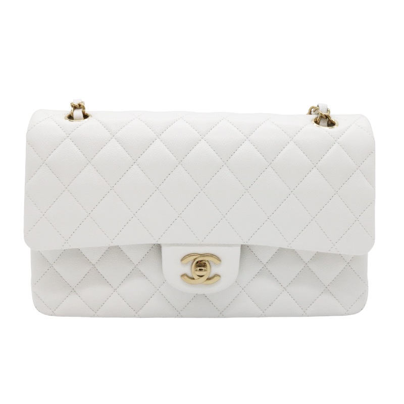 CHANEL シャネル クラシック ハンドバッグ ホワイト ゴールド金具 キャビアスキン A01112