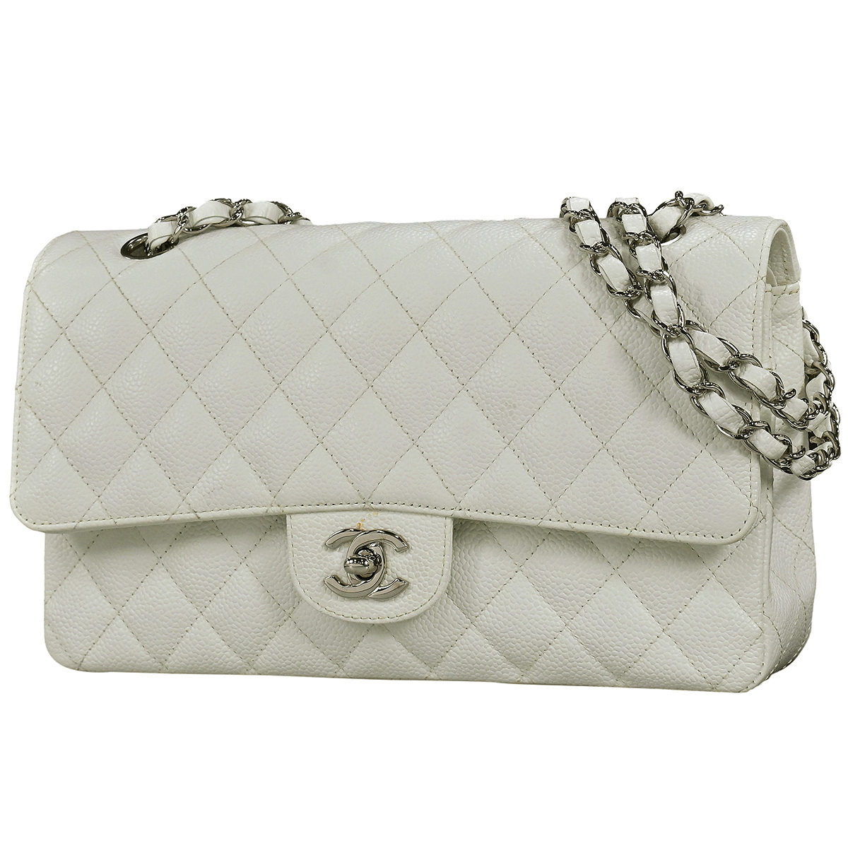 シャネル激安 CHANEL マトラッセ Wフラップ チェーン ココマーク ショルダーバッグ キャビアスキン ホワイト A01112