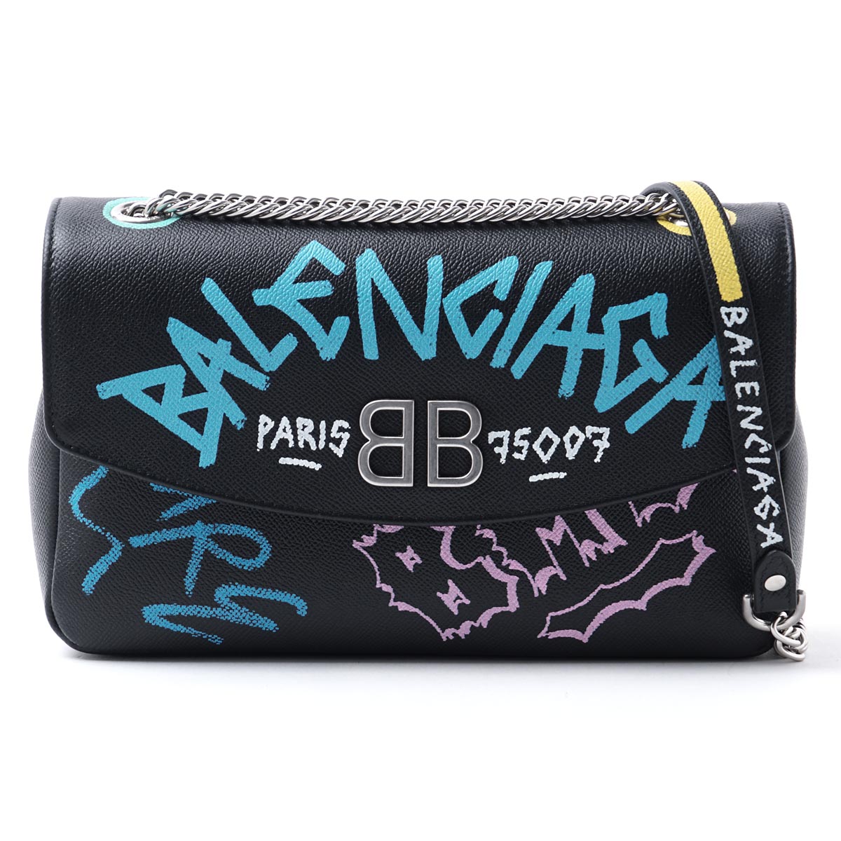 バレンシアガ ショルダーバッグ ブラック レディース ギフト プレゼント レザー 本革 グラフティBB ROUND M GRAFFIT 516921 0otan 8486